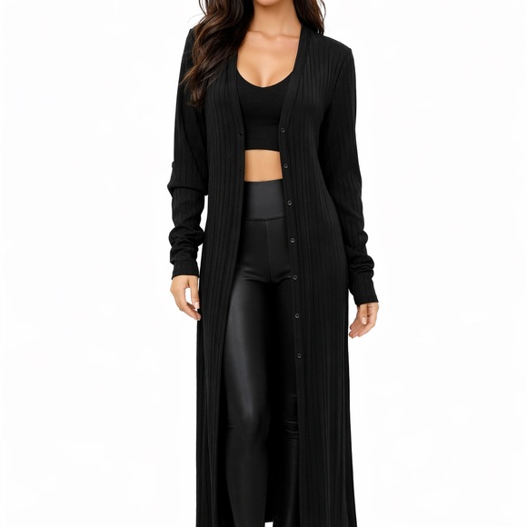 Revamped Black Ribbed Long Cardigan Dress Women XL - Picture 2 of 8